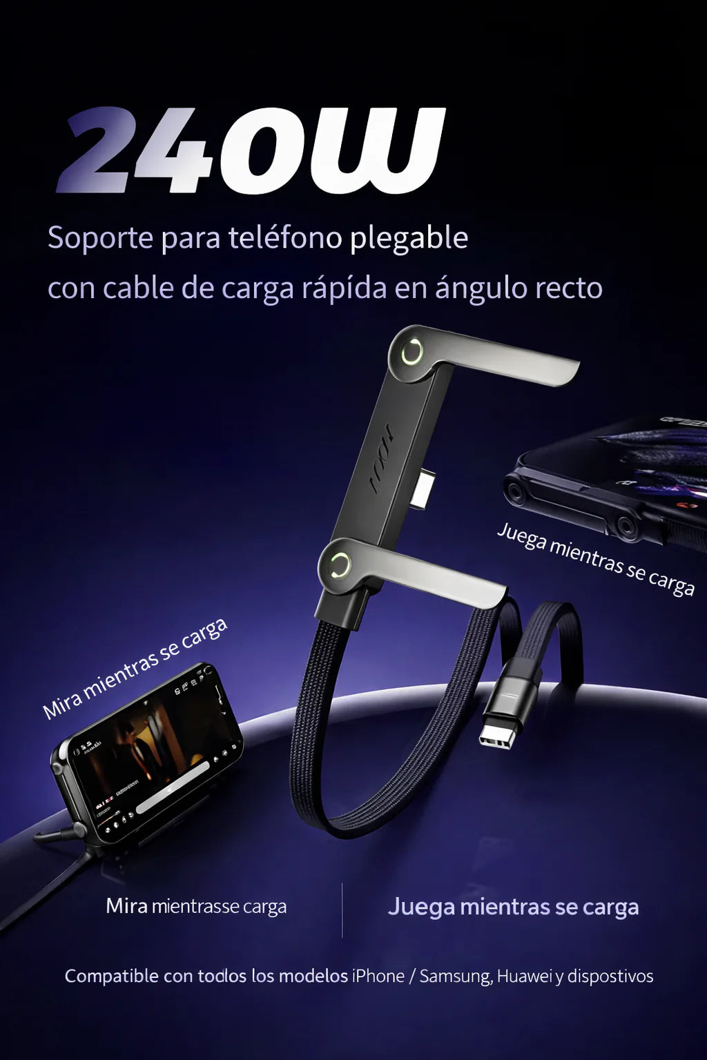 Cable 2 en 1 cargador y soporte