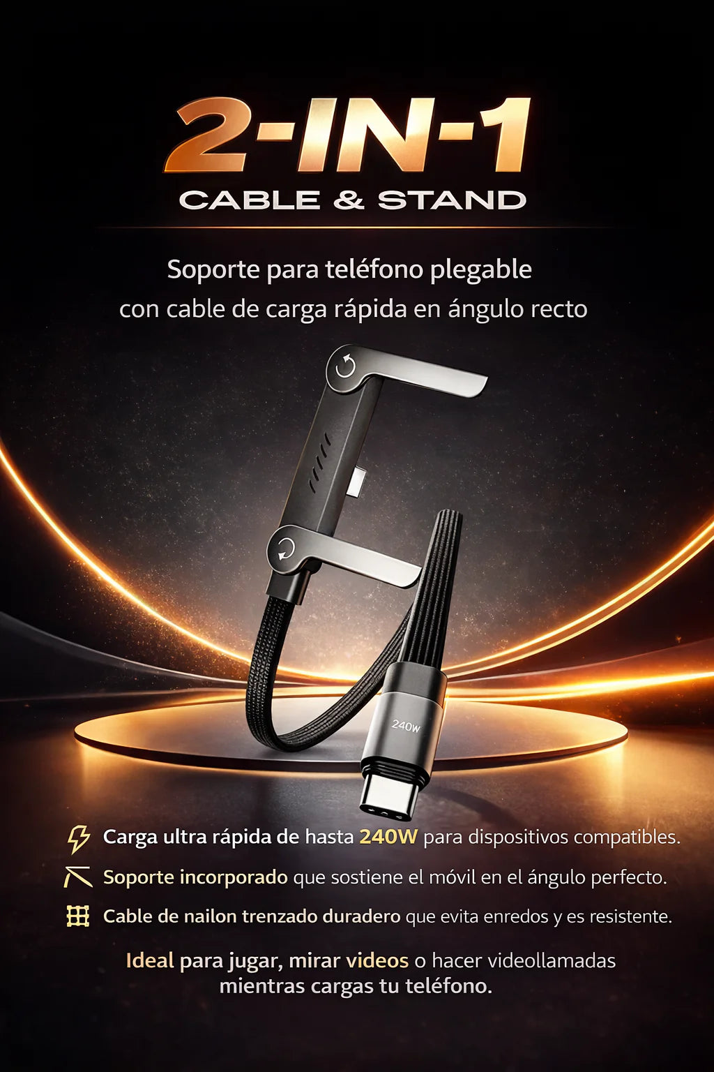 Cable 2 en 1 cargador y soporte