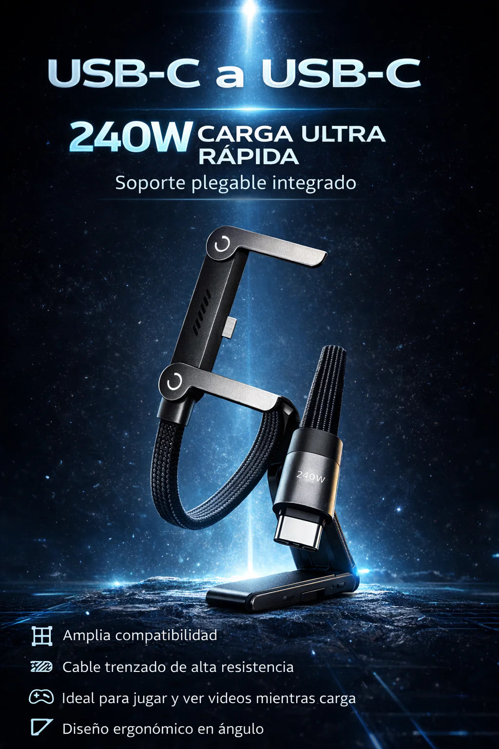 Cable 2 en 1 cargador y soporte